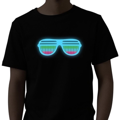 Işıltılı Ses Aktif LED T Shirt Yanıp Sönen Siyah Kısa Kol