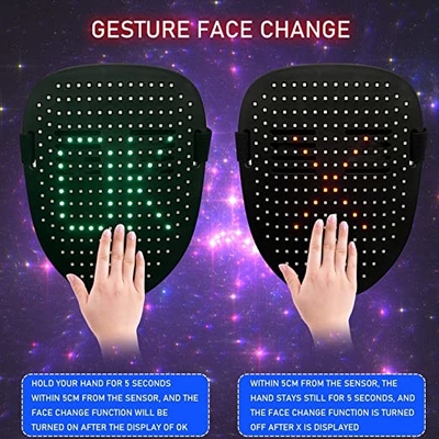 Karanlıkta Parlayan Jest Algılama Işığı ile 5V 1A LED Yüz Maskesi
