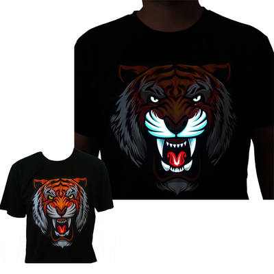 Tiger Pıtırtı ile LED Işık Up T Shirt 3 Yanıp Sönen Modlar Parti DJ Gece Kulübü için Aydınlık