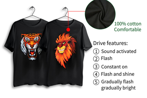 Tiger Pıtırtı ile LED Işık Up T Shirt 3 Yanıp Sönen Modlar Parti DJ Gece Kulübü için Aydınlık