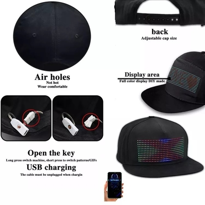 Ekran Programlanabilir Mobil Uygulama Kontrollü Siyah Bluetooth LED Şapka